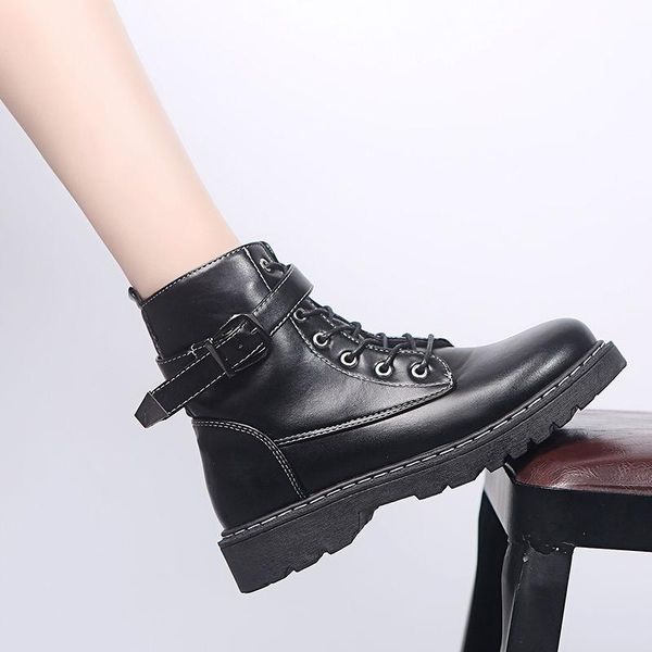 

women ankle boots women winter boots women's platform shoes british style thin elastic, Black