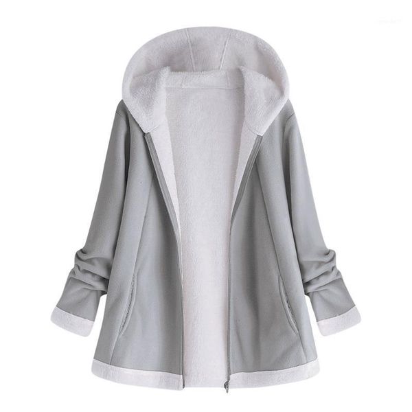 

women's autumn jacket fashion winter warm solid pocket zipper long sleeves plush hoodie coat manteau femme plus size 5xl #h1, Black;brown