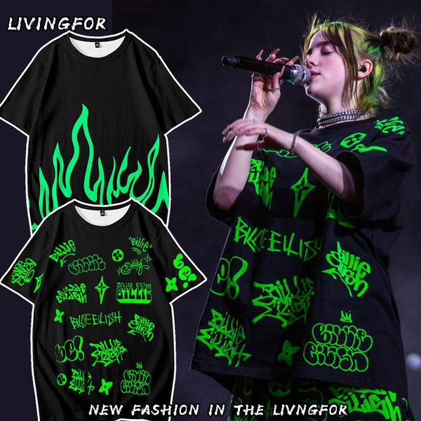 

bili billie eilish hip-hop loose fashion round neck t-shirt cec jacket, White;black