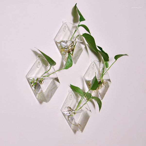 

original diamond hypotenuse wall hanging vase home decor fashion creative hanging fish tank hydroponic flower arrangement device1