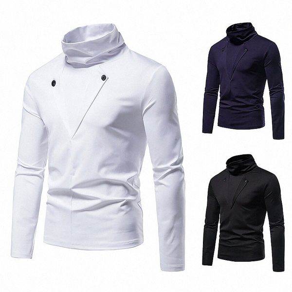 

foreign trade wholesale spring and autumn new style casual fashion men's fake two-piece placket design high neck bottoming t-shirt long, White;black