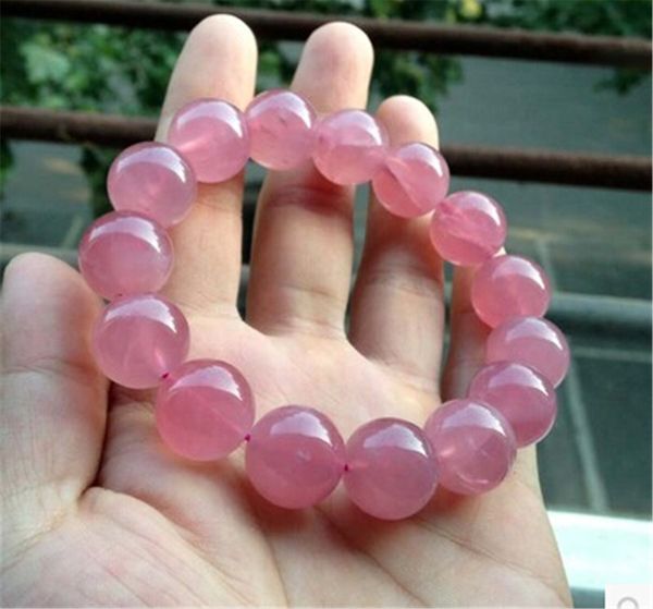 

15mm natural rose pink quartz bracelets for women lady big stretch crystal round bead natural stone bracelet, Black