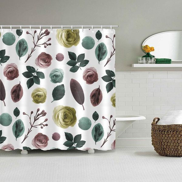 

green shower curtain leaves printing pattern modern natural plant pattern polyester bathroom curtains new house gift