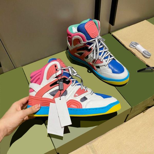 

2021 luxury designer women men shoes basket high-sneakers a1 contrast color ankle mesh thickening sport shoe fashion comfortable with box si, Black