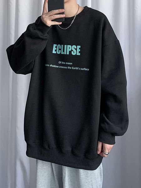 

plush sweater men's hoodless loose ins round neck korean fashion autumn winter coat, Black