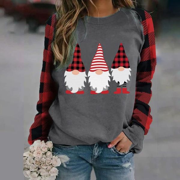 

winter christmas lattice sweatshirt long sleeve funny santa claus print hoodies ladies harajuku warm soft full sweatshirt, Black