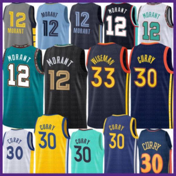 

2021 new ja 12 morant basketball jersey stephen 30 curry mens james 33 wiseman draymond 23 youth kids klay 11 thompson orange, Black;red