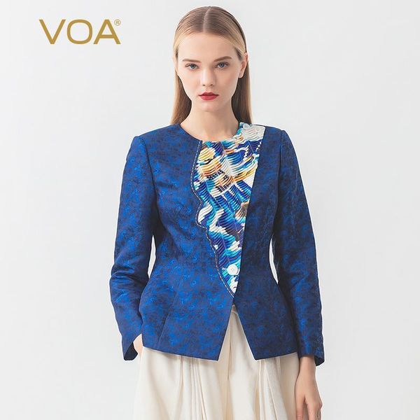 

voa blue 34mm silk heavy jacquard boat neck xie jin arch needle hidden button pleated detailing facial makeup laminate coat w5661, Black;brown