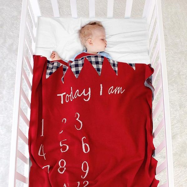 

blankets & swaddling baby knitted bedding blanket 95% cotton and 5% acrylic knitting monthly number born pography background cloth1