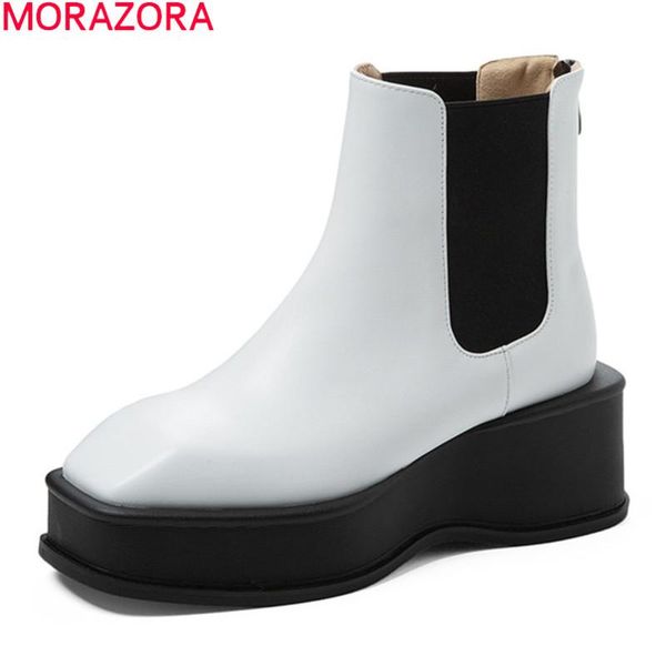 

boots morazora 2021 genuine leather fashion comfortable ladies shoes black white color ankle for woman