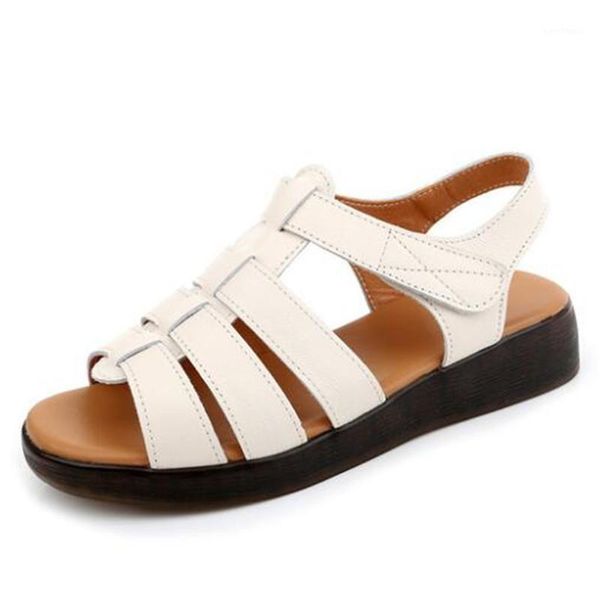 

sale 2020 new summer genuine leather sandals concise fashion casual sandals soft bottom comfort wedge women1, Black