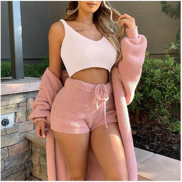 

xxxl plus size 3pcs set knitted casual women short jumpsuit winter female solid tracksuit women's autumn soft warm playsuit, Gray