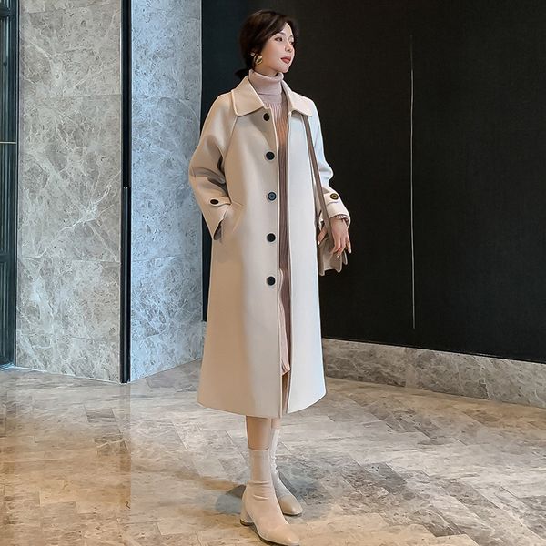 

women's mid-length 2021 autumn and winter new korean student hepburn style gentle woolen coat trend, Black