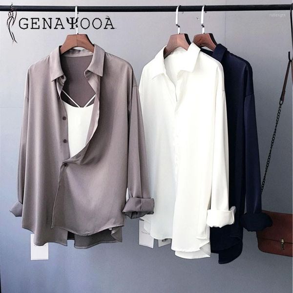 

genayooa office lady solid womens and blouses women vintage 2020 autumn korean fashion clothing elegant blusas femme1, White