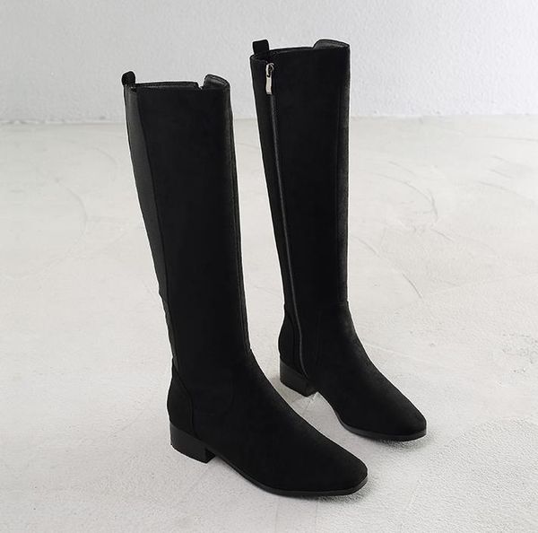 

boots 2021 autumn thick with elastic thin high long tube women's belt, Black