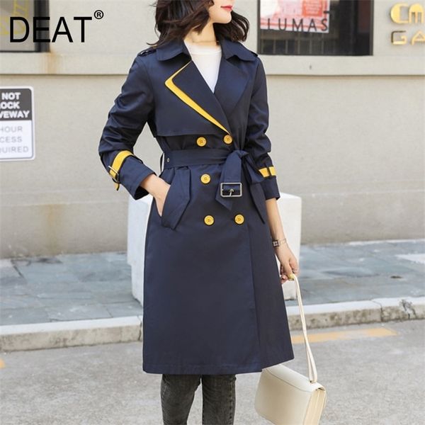

[deat] women's trench coat full sleeve hit color lapel slim elegant england jersey style new autumn fashion tide am754 201031, Tan;black
