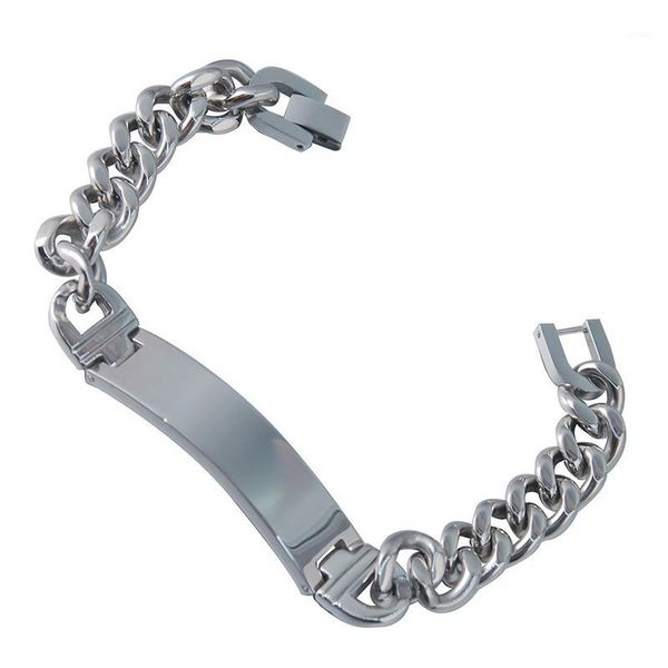 

100% stainless steel bracelet 11. mm 8 inches curb cuban chain smooth bar id bracelets1, Golden;silver