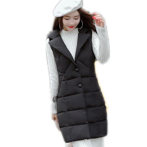 

2020 winter women medium-long casual vest female plus size 4xl button turn-down collar warm thicken vest mujer q588, Black;white