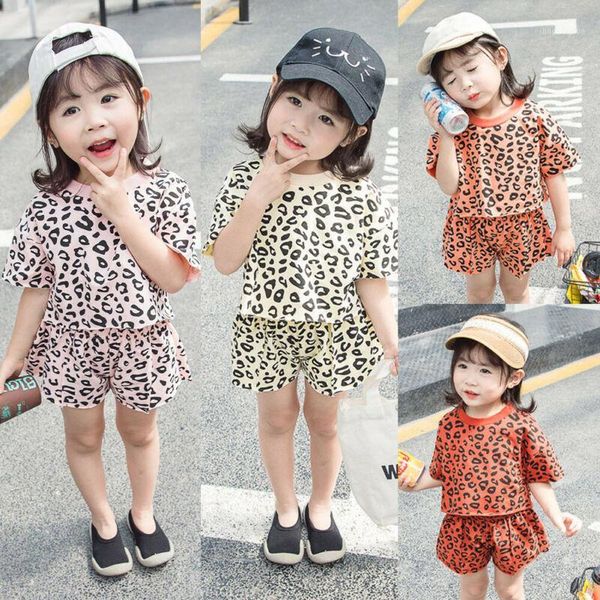 

2020 summer baby girl clothes sets leopard t-shirt+shorts pantsoutfits1, White