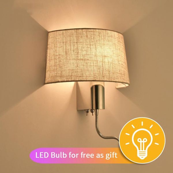 

wall lamp modern led light with fabric lampshade for bedroom bedside applique murale luminaire warm sconce