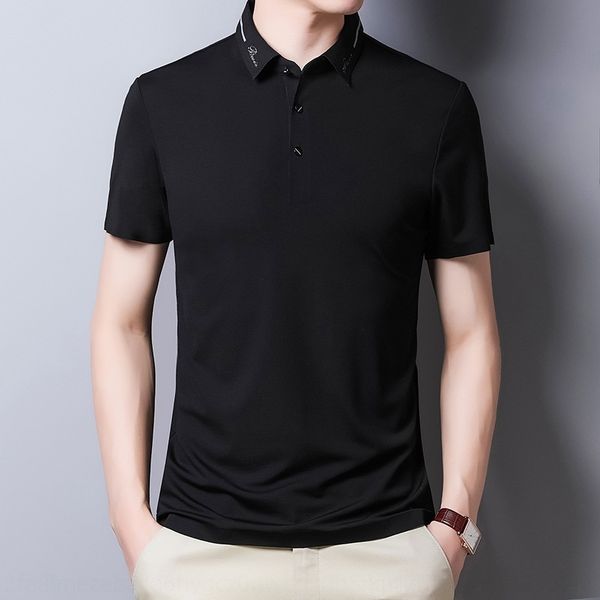 

ynxcy cotton spinning seamless t-shirt lapel men's short sleeve summer 2020 middle-aged ctrir men's korean t-shirt does not touch, Blue