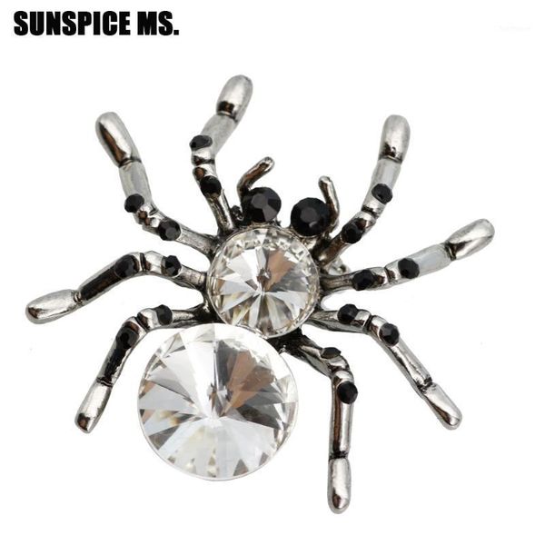 

punk women spider animal brooch pins big round crystal insect brooches jewelry gift men women lapel bijoux 20201, Gray