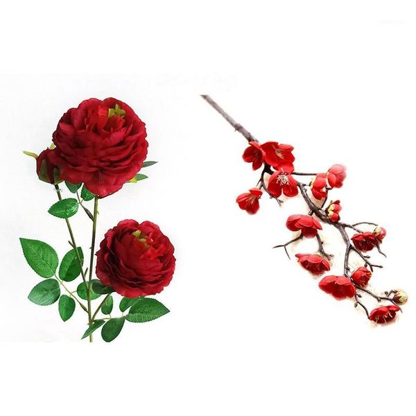 

2 pcs artificial flowers bridal bouquet for wedding home party decor, peony & plum1