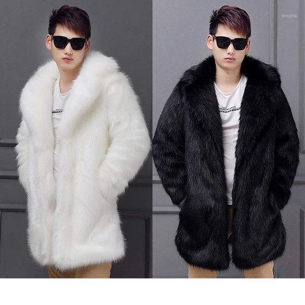 

s-6xl new fashion faux fur trench coat men's overcoat thickened medium-length long sleeve faux fur coat men winter clothes1, Black