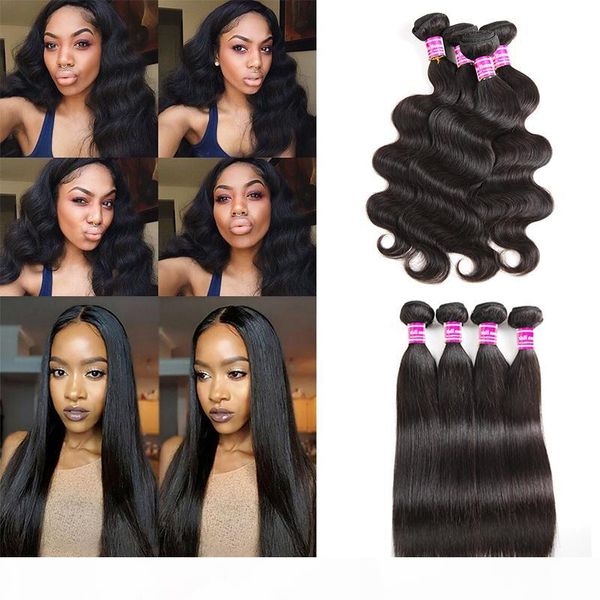 

selling brazilian straight body wave virgin human hair weaves bundles 3 4 remy malaysian mongolian bundles hair vendor extensions wefts, Black