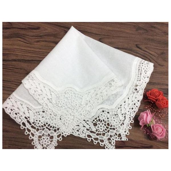

set of 12 fashion wedding bridal handkerchief 12x12-inch s cotton lace ladies hankie hanky for bride ogqor, White