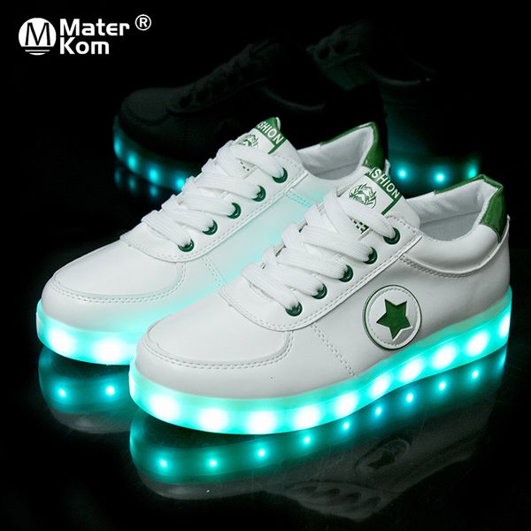 

size 30-41 led kids & adults usb recharge children glowing with light shoes luminous sneakers for boys girls, Black