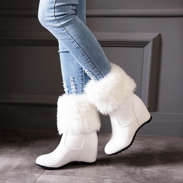 

boots big size 33-43 ladies height increasing fur ankle daily concise women high heels shoes woman winter botas mujer33-43, Black