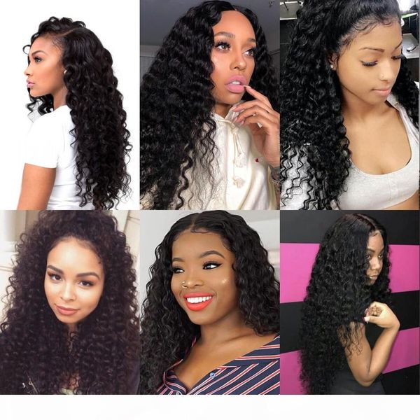 

glueless curly hair wig malaysian deep wave lace front human hair wigs for black women pre plucked, Black;brown