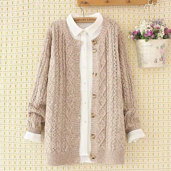 

plus size hollow out knitted women loose sweaters 2021 new winter casual lady single breasted wool cardigan sweater female, White