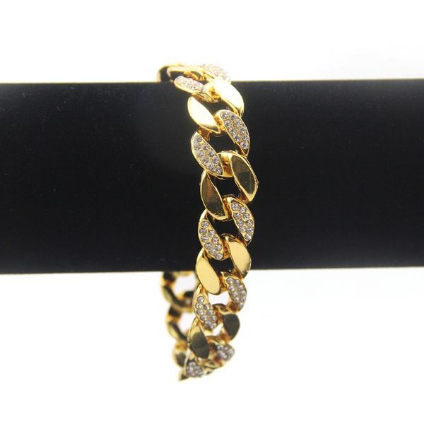 

gold miami cuban link chain bracelets mens hip hop bracelet jewelry fashion iced out cha bracelets fashion design, Black