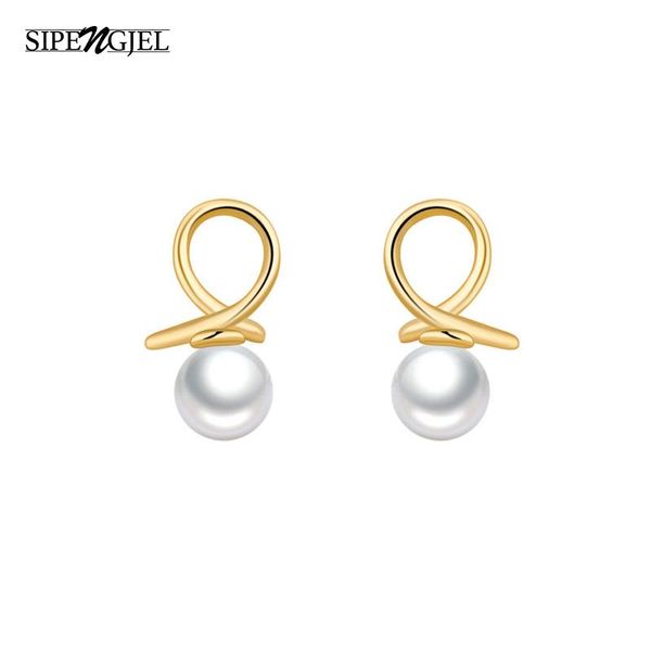 

hoop & huggie sipengjel fashion simple geometric round earrings pearl earings for women wedding jewelry, Golden;silver
