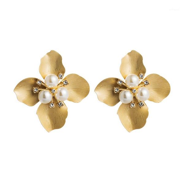 

stud boho vintage metal flower statement earrings for woman ethnic simulated pearl charm earring wedding party jewelry woman1, Golden;silver