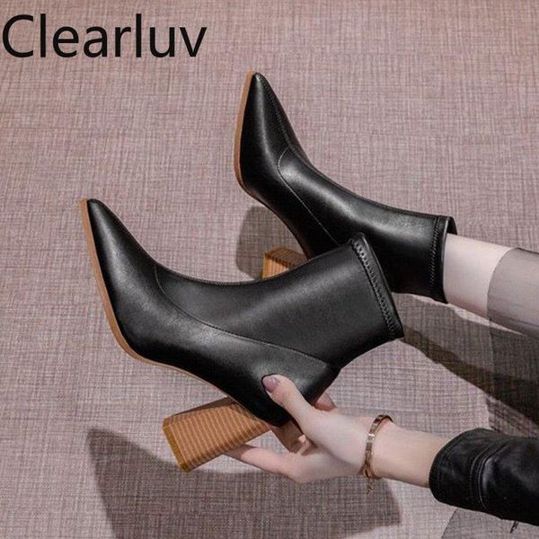 

boots 2021 pointed toe women's 6.5cm pu fashionable and comfortable high heel chunky square ankle, Black