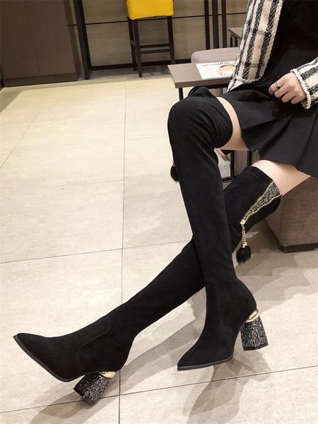 

pointy boot boots bling bling booties woman 2020 high heels boots-women brand women's shoes pointe stiletto, Black