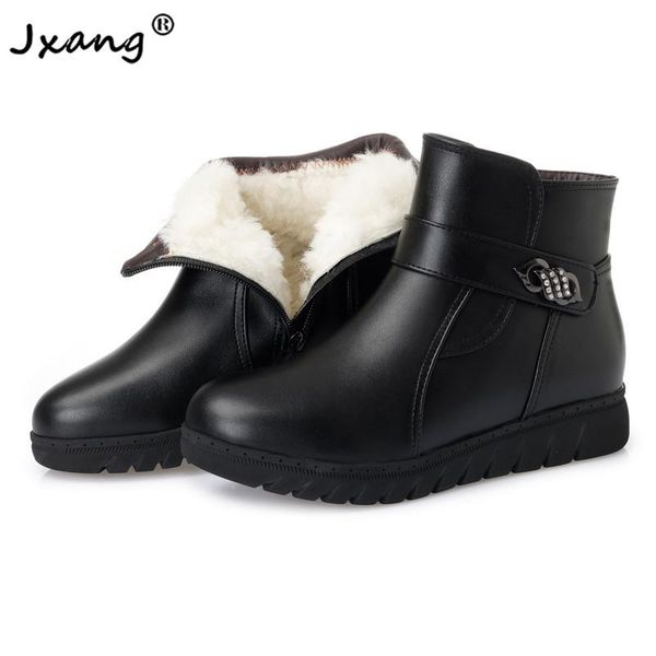 

jxang 2020 wool snow boots women ladies warm shoes plush new fashion zipper ankle boots platform woman winter, Black