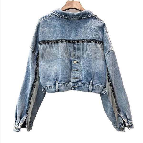 

denim jacket women's spring loose cowpea dress tassel short trend, Black;brown