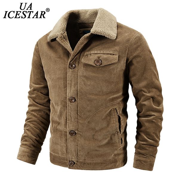 

uaicestar corduroy winter jacket men fleece thicken warm fashion casual coats large size l-6xl slim windbreaker men's jackets, Black