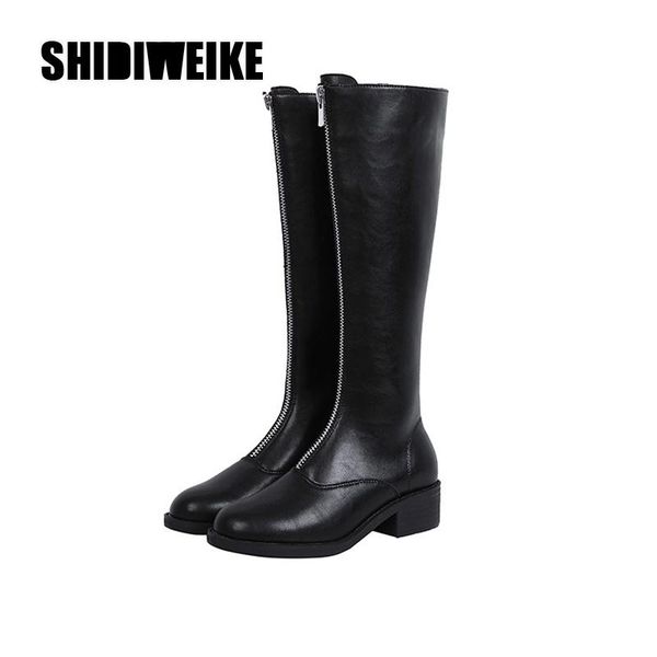 

classik black white boots 2020 women's front zipper boots knee-high long leather shoes v661