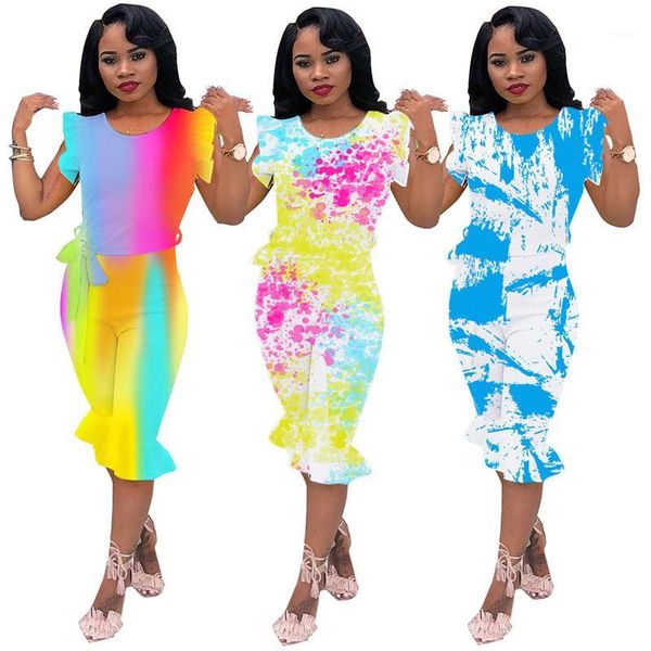 

tie-dye print ruffled jumpsuit fashion petal sleeve waist tie lace women's shorts pants club wear bodysuit women jumpsuit outfit1, Black;white