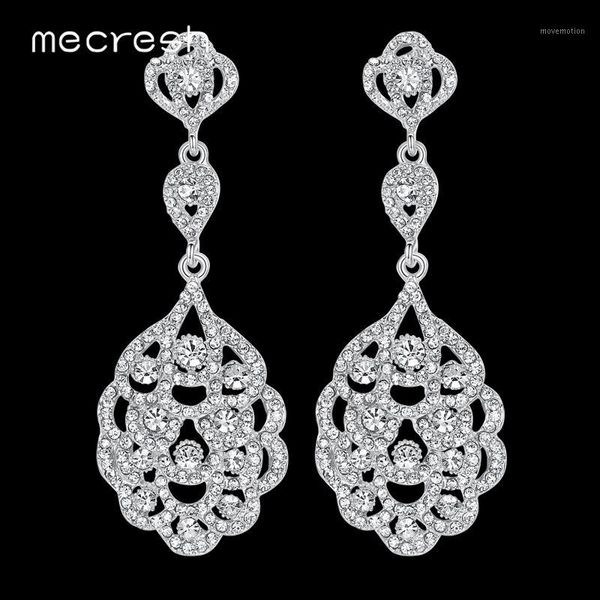 

mecresh silver color multi-layers flower bridal dangle earrings for women crystal rhinestone wedding engagement earrings eh1881