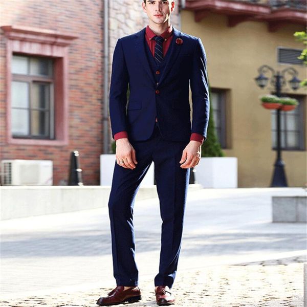 

men's suits & blazers fashion 3 pieces men red button navy blue tuxedos for grooms man 2021 yong suit (coat+trousers+pants), White;black