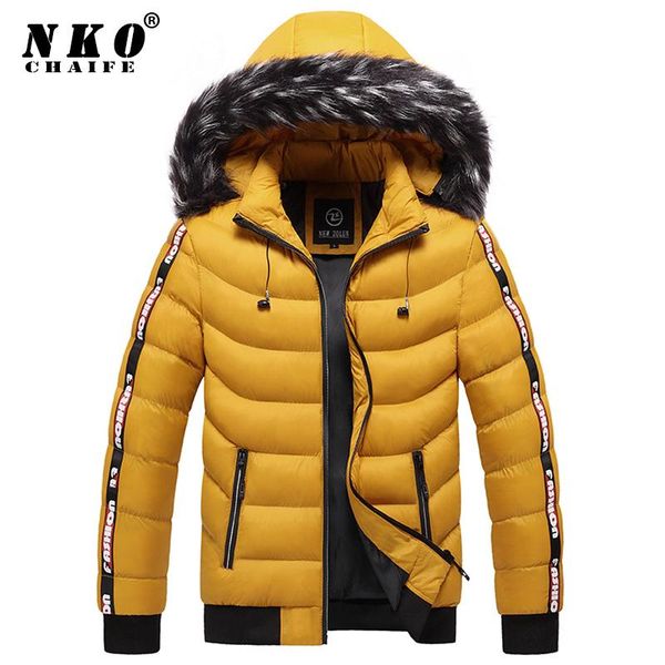 

chaifenko brand winter parkas men fashion fur collar casual hooded jacket coat men windproof thick warm outdoor parkas l-5xl, Black