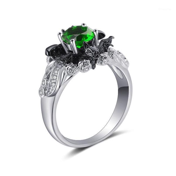 

europe women punk bats & roses flower ring multicolor zircon stone bat rings fashion for party cz jewelry dropshipping1, Golden;silver