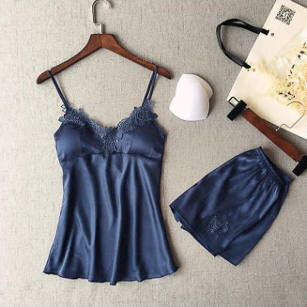 

women pajamas satin sleepwear spaghetti strap with chest pads silk pijama lace sleep lounge nightwear pyjama home clothing1, Black;red