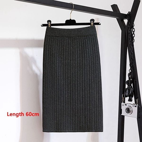 

2021 new 60-80cm elastic band women skirts autumn winter warm knitted straight ribbed mid-long skirt black khzq